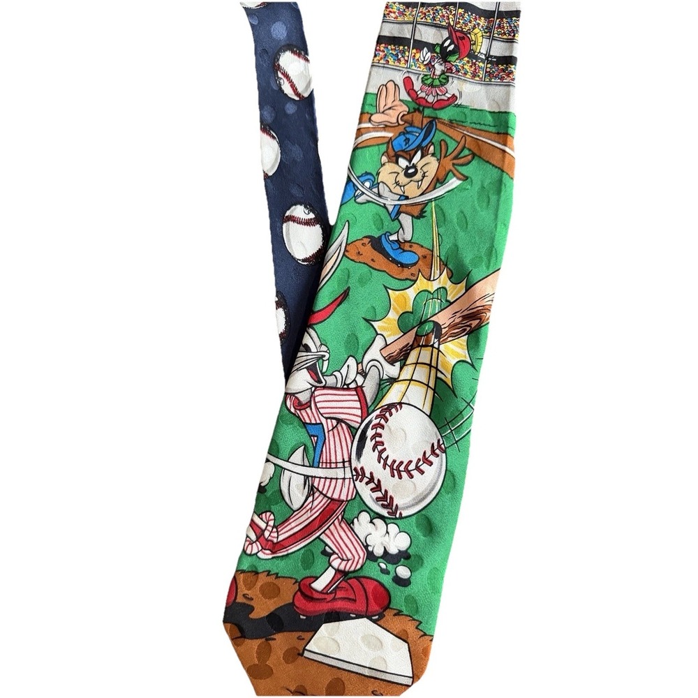 Vintage 1993 Looney‎ Tunes Baseball Silk Tie Bugs Bunny Taz Warner Bros Novelty